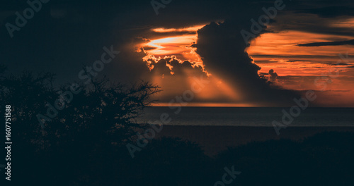 Sunrise over the mountains in the Caribbean, Bonaire