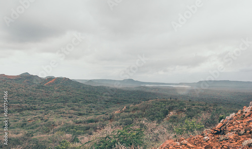mountain landscape with clouds from Brandaris in the Caribbean.