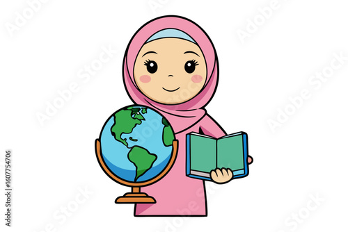 Two smiling muslim men in traditional attire engaged in conversation while holding books and a cup