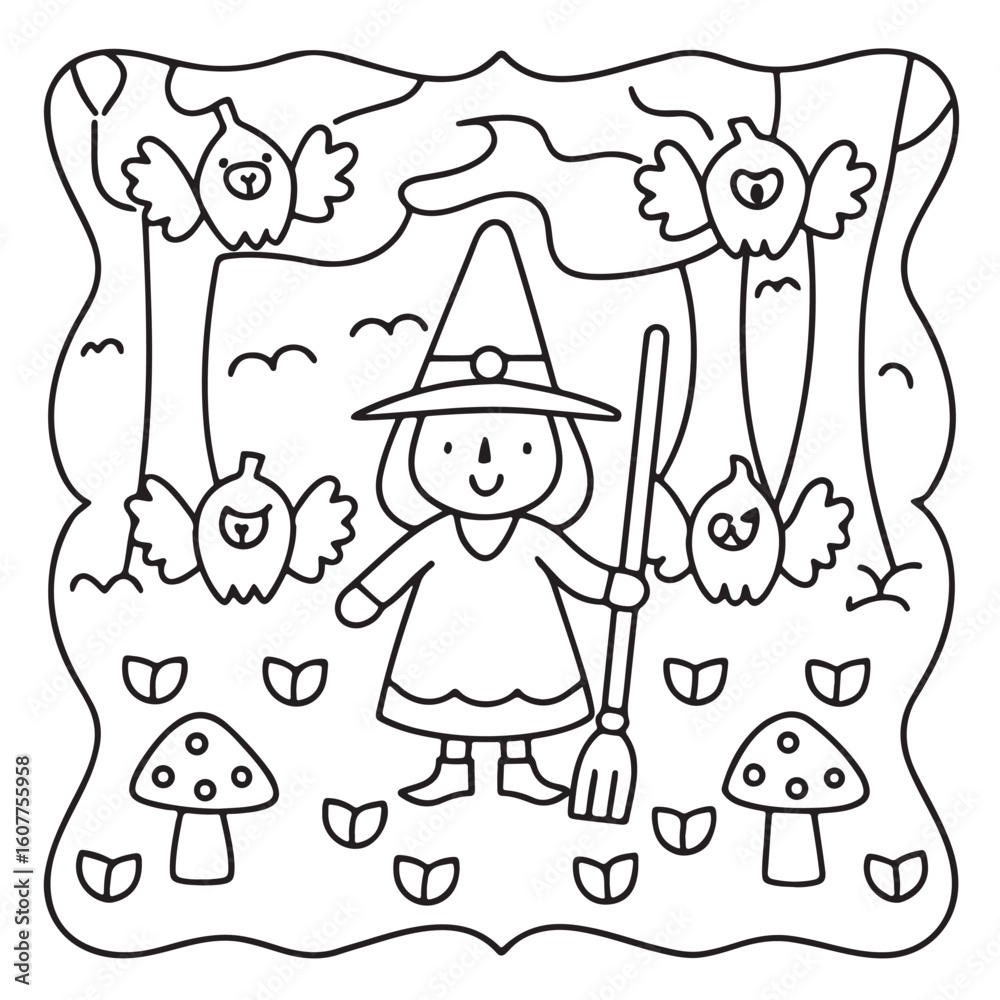 Naklejka premium Halloween Bold and Easy Coloring Pages for Kids: Fun and Spooky Halloween Illustrations with Pumpkins, Ghosts, Bats, Witches, and More for Toddlers and Children
