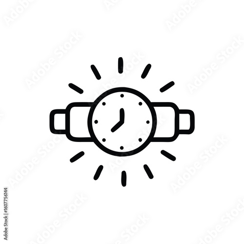 Outline icon a wristwatch with radiating lines clock time