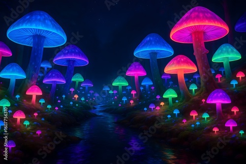 Floresta Mágica de Cogumelos Neon