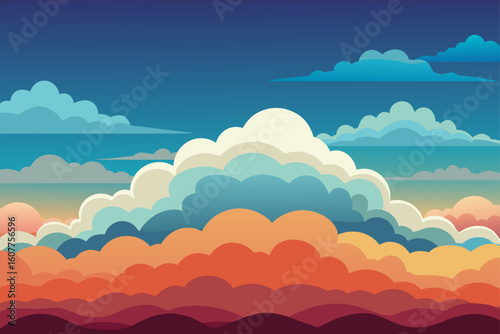 Cloudscape Horizon with Layered Vector Cloud Masses
