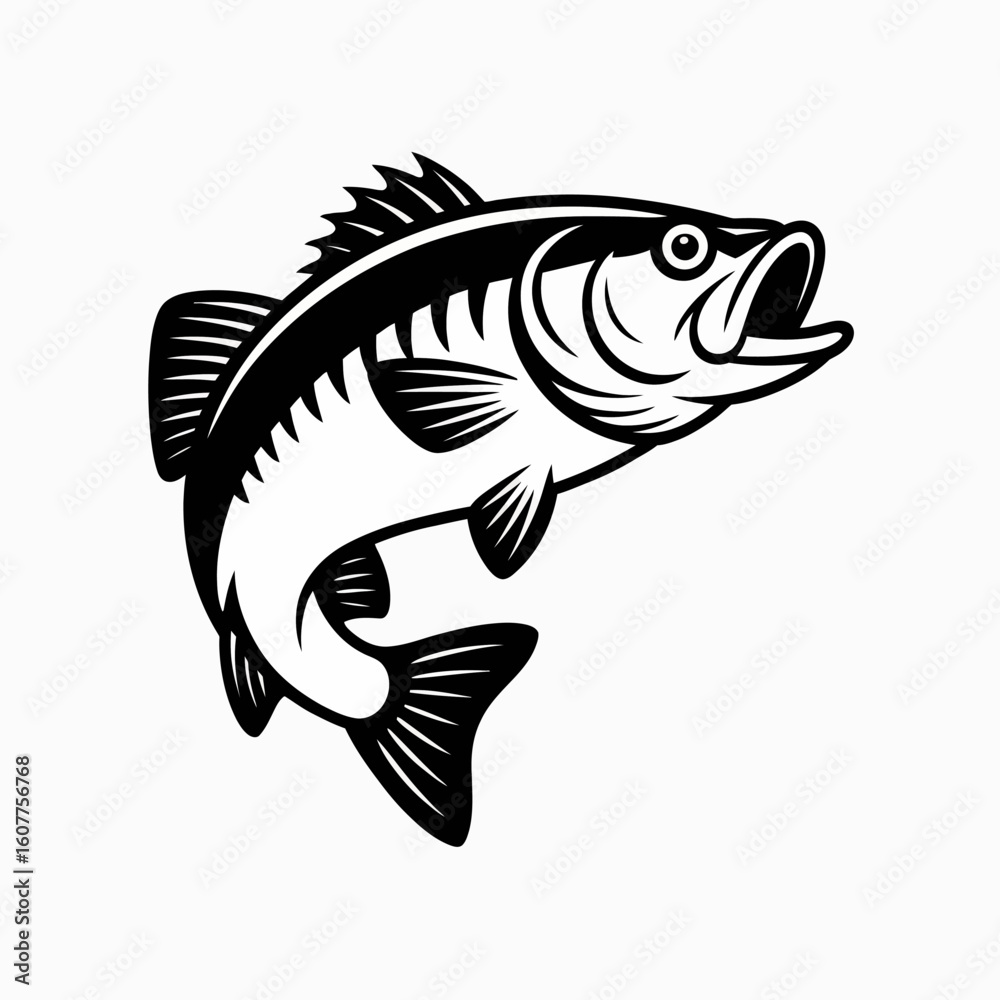 Fototapeta premium Black and White Bass Fish Illustration