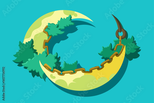 Crescent Shaped Island Chain with a Turquoise Reef
