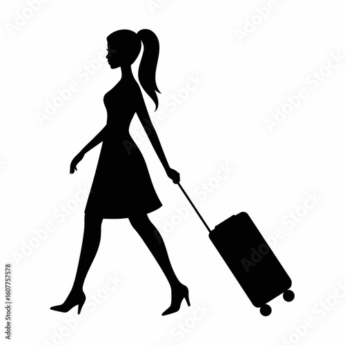 Stylish Woman Walking with Luggage Silhouette