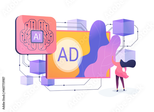 Blockchain for Transparent Ad Metrics abstract concept vector illustration.