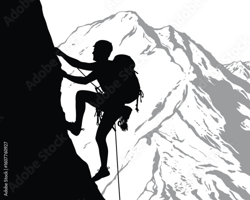Black and White Rock Climbing Silhouette Set