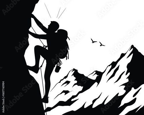 Climber and Hiker Silhouettes in Grid Layout