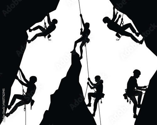 Rock Climber and Hiker Vector Silhouette Set