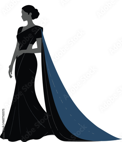 Elegant woman in traditional sari depicted as a striking silhouette