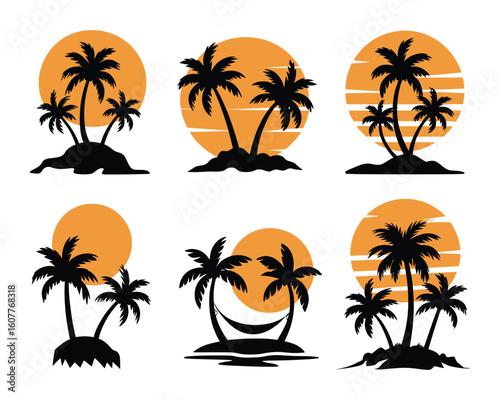 Tropical Island Scenes with Gradient Sunsets