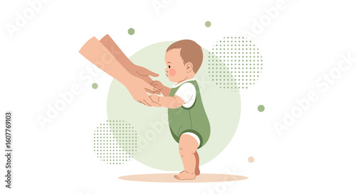 First Steps Infant Learning to Walk with Parental Support Graphic