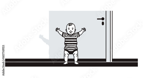 First Steps Little Baby Approaching A Door Symbolizing Independence And Discovery