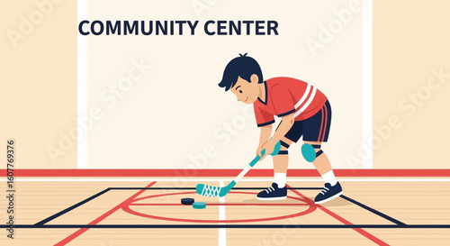 Floorball Fun At The Local Community Center Activity Sports Concept
