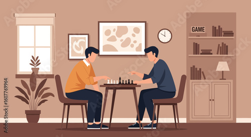 Friends Enjoying A Game Of Chess Indoors During A Leisurely Afternoon Together
