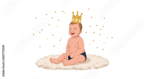 Joyful Toddler Crowned with Laughter Celebrating a Royal Moment in a Light Ambience
