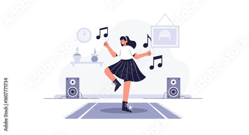 Joyful Woman Dancing to Music at Home Expressing Happiness and Freedom
