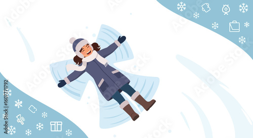 Girl Making Snow Angel During Winter Season Fun And Joyful Activity