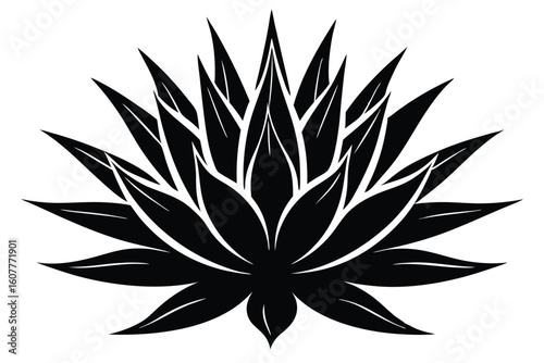 Black Silhouette of Agave Plant with Sharp Spiked Leaves, Succulent Vector Design