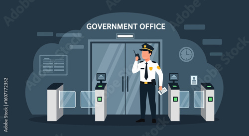 Government Building Security Guard Protecting an Important Facility Illustration