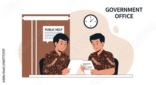 Government Office Employees Assisting Citizens With Paperwork And Public Services