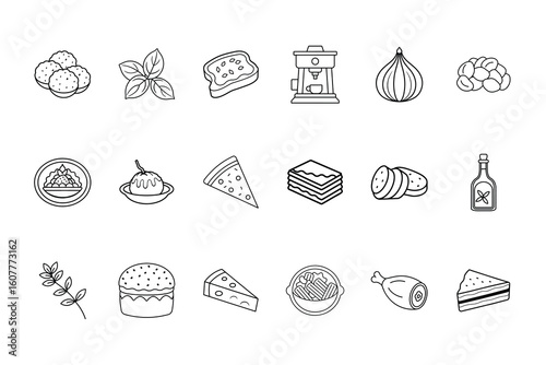Collection Italian food drink icons in outline style vector