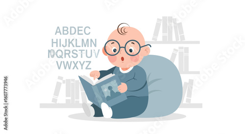 Little Scholar Discovers Knowledge Reading Book At Home Or In The Library