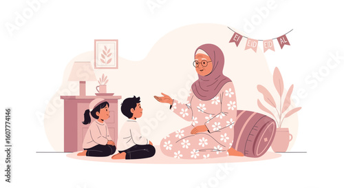 Grandmother Tells Stories to Grandchildren During Eid Al-Adha Festive Season