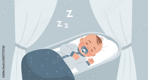 Infant Dreamland Peaceful Slumber in Crib Illustrating Childhood Serenity Comfort