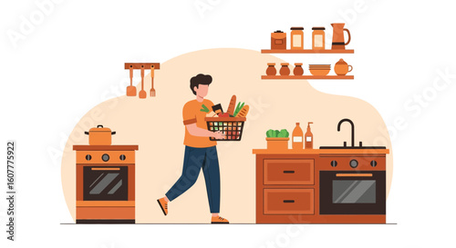 Man Carrying Groceries In His Kitchen After Doing Food Shopping