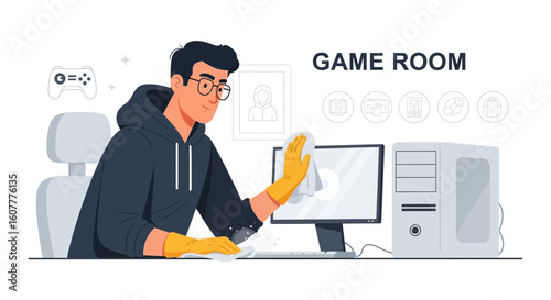 Man Cleaning His Gaming Station Regularly For Optimal Performance