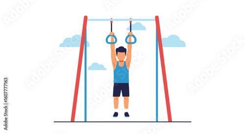 Man Doing Gymnastic Exercises On Rings For Sport And Fitness Activities