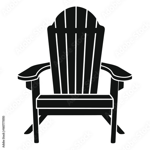 Silhouette of a Classic Black Adirondack Chair with Curved Back and Armrests