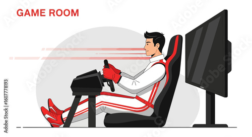 Man Immersed In A Racing Simulator Setup For Virtual Competition