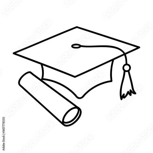 Graduation cap and diploma scroll academic education