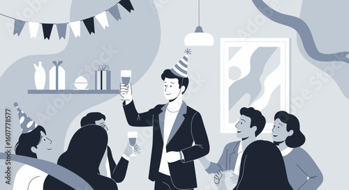 Joyful Celebration Group Of Friends Having Fun Toasting Drinks At Party