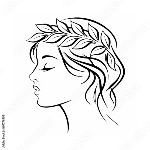 Elegant woman profile with laurel wreath face beauty