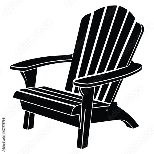 Black and White Adirondack Chair Illustration with Slatted Seat and Curved Back