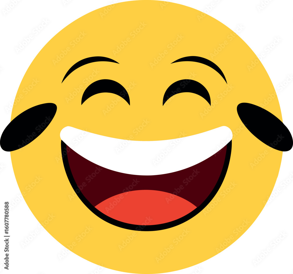 Fototapeta premium Laughing Emoji Silhouette — Joyful Face with Raised Hands and Closed Eyes