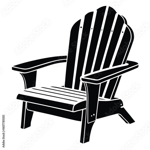 Black Silhouette of a Classic Adirondack Chair with Slatted Back and Armrests