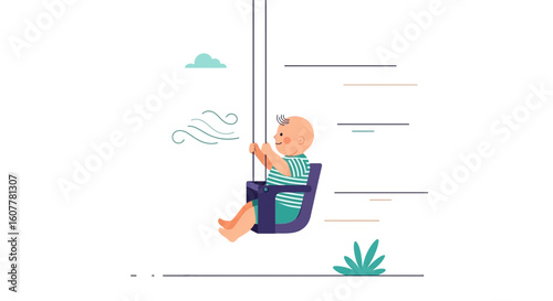 Joyful Ride Adorable Baby Enjoying a Swing Set Moment Under a Sunny Sky