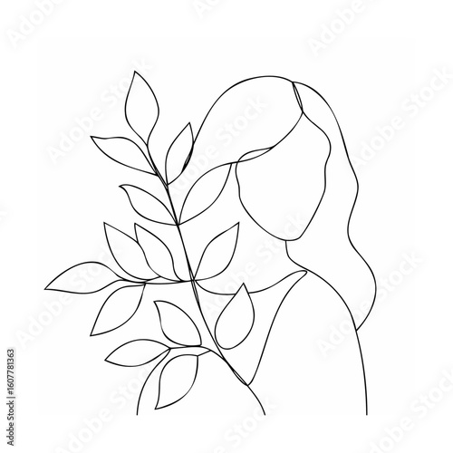 Woman silhouette with leaves profile face