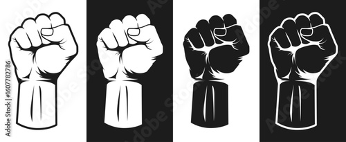 Clenched Fist Line Art | Rebel Fist, Black and White, Outline