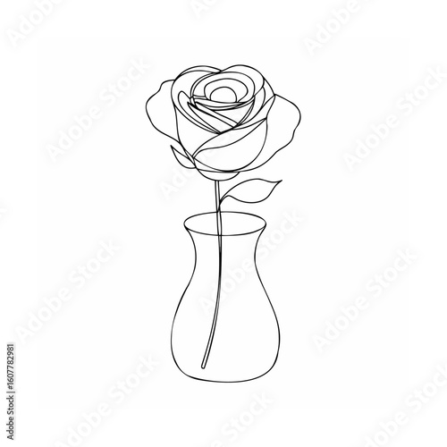 Single line rose in vase flower minimalist