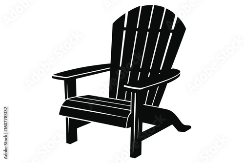 Black Adirondack Chair Graphic Icon Isolated, Classic Outdoor Seating Silhouette Illustration