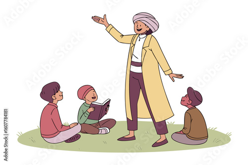 Muslim child gazes at crescent moon through telescope symbolizing ramadan and islamic astronomy