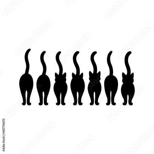 Funny Cat Butt Silhouettes Vector | Black Cat Clipart for T-Shirts