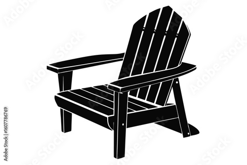 Stylized Black and White Adirondack Chair Illustration with Slatted Seat and Backrest