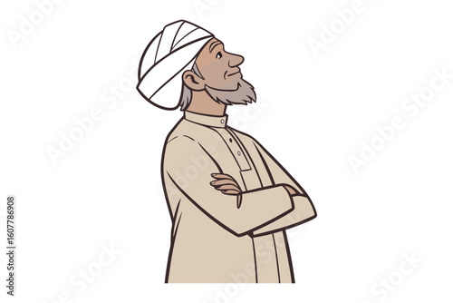 Young muslim woman wearing a hijab reading a book with a radiant sun symbol above her head